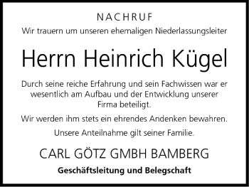 Anzeige von Heinrich Kügel von MGO