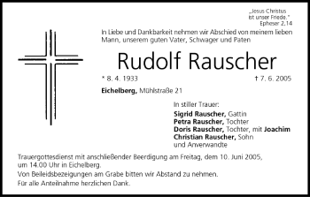 Anzeige von Rudolf Rauscher von MGO