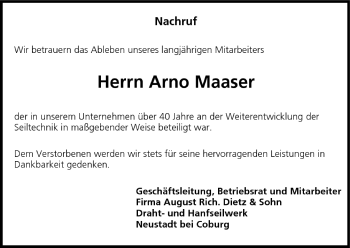Anzeige von Arno Maaser von MGO