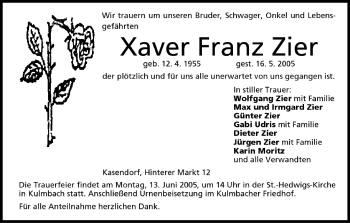 Anzeige von Xaver Franz Zier von MGO