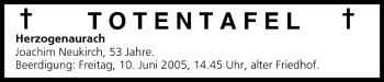 Anzeige von Totentafel vom 09.06.2005 von MGO