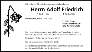 Anzeige von Adolf Friedrich von MGO