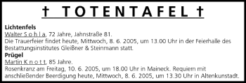 Anzeige von Totentafel vom 08.06.2005 von MGO