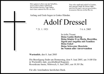 Anzeige von Adolf Dressel von MGO