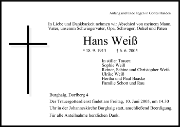 Anzeige von Hans Weiß von MGO