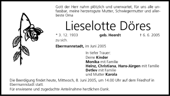 Anzeige von Lieselotte Döres von MGO