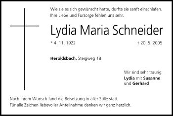 Anzeige von Lydia Maria Schneider von MGO