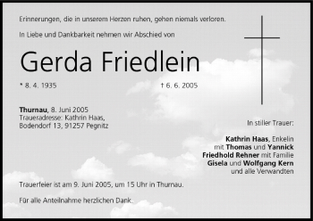 Anzeige von Gerda Friedlein von MGO