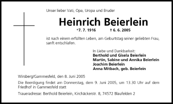Anzeige von Heinrich Beierlein von MGO