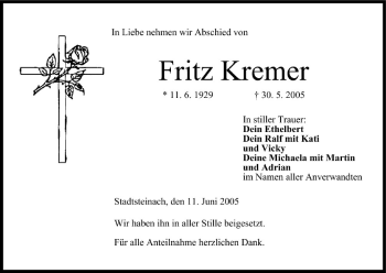 Anzeige von Fritz Kremer von MGO
