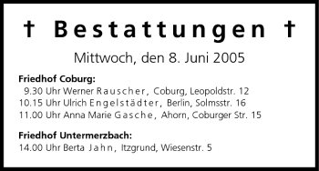 Anzeige von Bestattungen vom 08.06.2005 von MGO