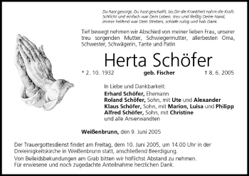 Anzeige von Herta Schöfer von MGO