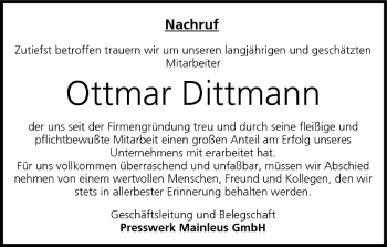Anzeige von Ottmar Dittmann von MGO
