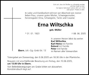 Anzeige von Erna Wiltschka von MGO
