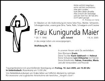 Anzeige von Kunigunda Maier von MGO
