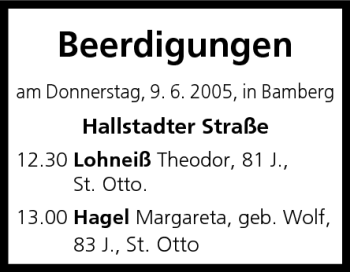 Anzeige von Beerdigungen vom 09.06.2005 von MGO