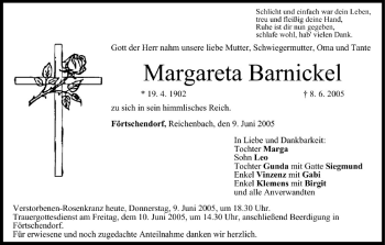 Anzeige von Margareta Barnickel von MGO