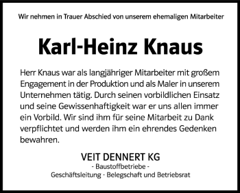 Anzeige von Karl-Heinz Knaus von MGO