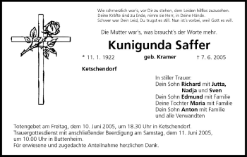 Anzeige von Kunigunda Saffer von MGO