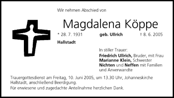 Anzeige von Magdalena Köppe von MGO