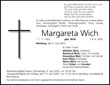 Anzeige von Margareta Wich von MGO
