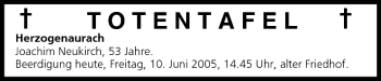 Anzeige von Totentafel vom 10.06.2005 von MGO