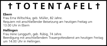 Anzeige von Totentafel vom 10.06.2005 von MGO