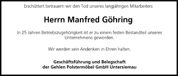 Anzeige von Manfred Göhring von MGO