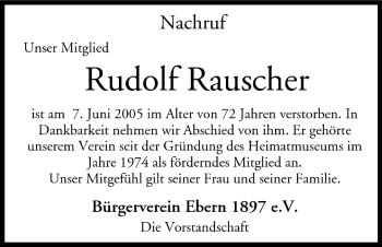 Anzeige von Rudolf Rauscher von MGO