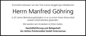 Anzeige von Manfred Göhring von MGO