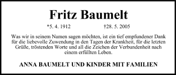 Anzeige von Fritz Baumelt von MGO