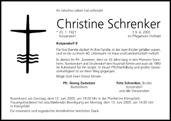 Anzeige von Christine Schrenker von MGO