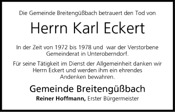 Anzeige von Karl Eckert von MGO