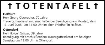 Anzeige von Totentafel vom 11.06.2005 von MGO