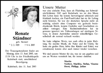 Anzeige von Renate Ständner von MGO