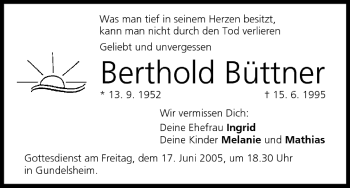 Anzeige von Berthold Büttner von MGO