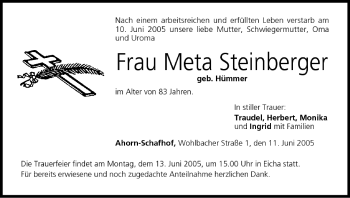 Anzeige von Meta Steinberger von MGO