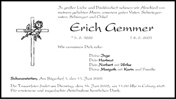 Anzeige von Erich Gemmer von MGO