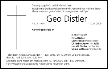 Anzeige von Geo Distler von MGO