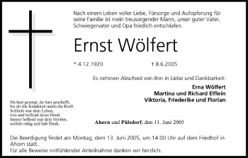Anzeige von Ernst Wölfert von MGO