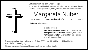 Anzeige von Margareta Nuber von MGO
