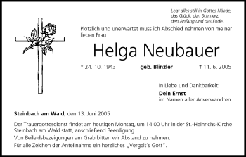 Anzeige von Helga Neubauer von MGO