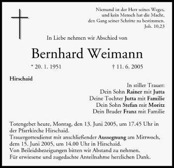 Anzeige von Bernhard Weimann von MGO