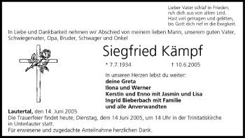 Anzeige von Siegfried Kämpf von MGO