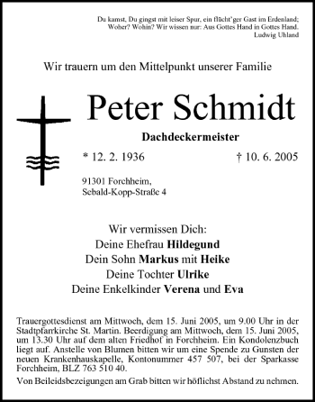 Anzeige von Peter Schmidt von MGO