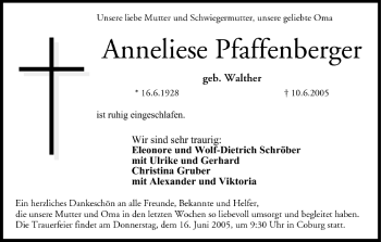 Anzeige von Anneliese Pfaffenberger von MGO