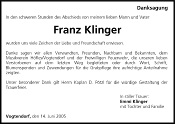 Anzeige von Franz Klinger von MGO