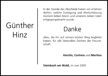 Anzeige von Günther Hinz von MGO