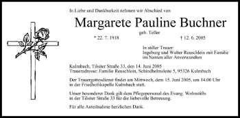 Anzeige von Margarete Pauline Buchner von MGO