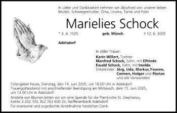 Anzeige von Marielies Schock von MGO